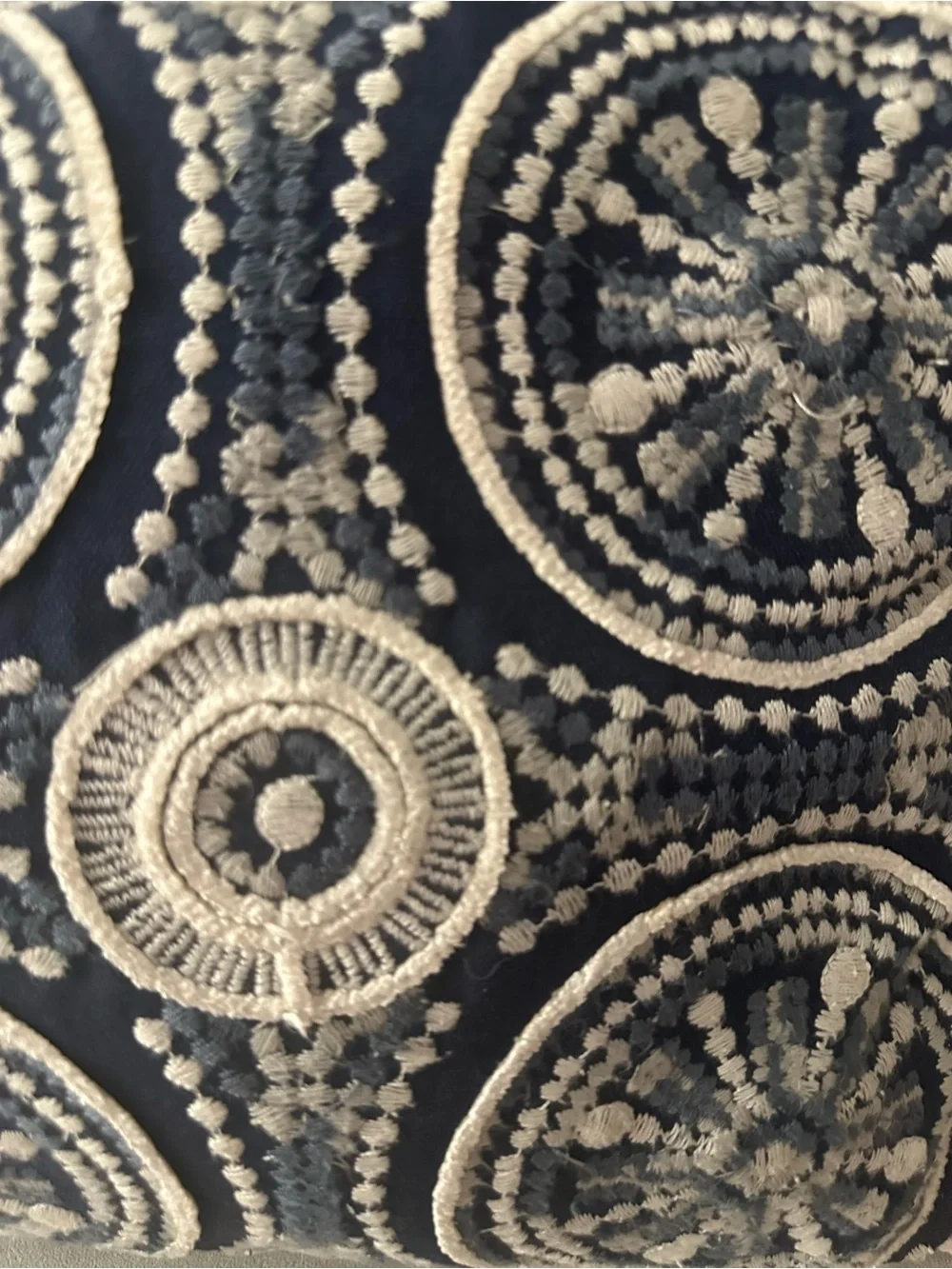 Pier 1 Navy and Cream Embroidered Lumbar Pillow